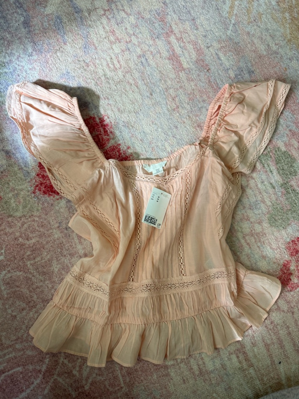 H&M Blush Peach Ruffle Sleeve Peasant Blouse